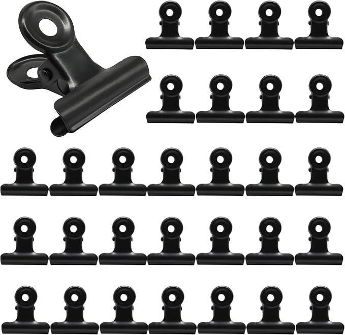 Bonsicoky 30 Pack Black Bulldog Clips, 1.2 inch / 30mm Mini Metal Hinge Clips by Bonsicoky