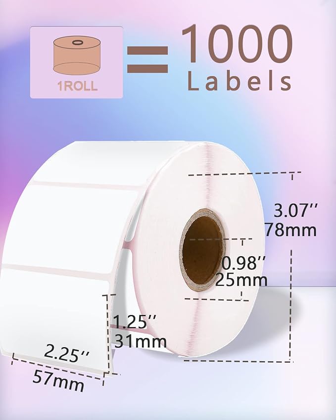 2.25 x 1.25 White Direct Thermal Labels, Self-Adhesive Address Shipping Barcode Thermal Stickers,Thermal Printer Labels Compatible with Rollo & Zebra & MUNBYN, 1000 Labels for Printer-DeskLoop Office