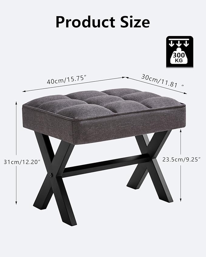 IBUYKE Small 12" H Footrest, Square Linen Foot Stool with Metal X-Leg, Multi-Use as Small Side Table, Step Stool for Living Room, Bedroom, Entryway, Office, Dark Gray WBD011G-DeskLoop Office