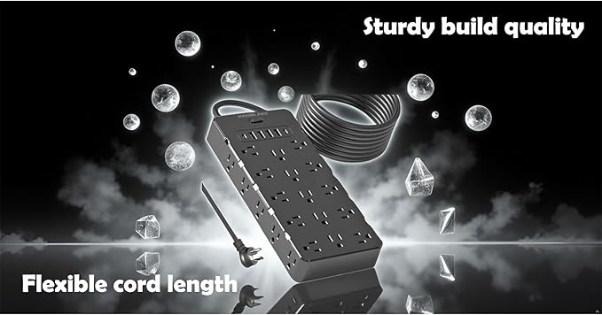 Heavy Duty Surge Protector Power Strip - 25 AC Outlets, 6 USB Ports, 4000J Protection, 6.5ft 14AWG Extension Cord, Flat Plug, Mountable,ETL Listed-DeskLoop Office