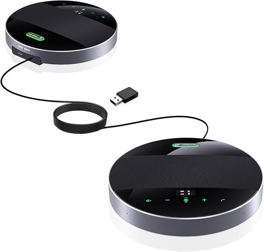 2-in-1 Conference Speaker and Microphone, Daisy Chain Wireless Bluetooth Speakerphone with 360° omnidirectional mics USB/Dongle/Bluetooth Connection 18H Talk Time for 15-30 People Meeting-DeskLoop Office