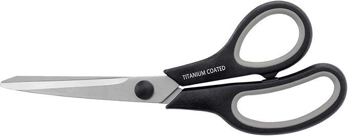 Scissors 8" Multipurpose Titanium Coated Sturdy Sharp Scissors Right/Left Handed Comfort-Grip Handles for Office Home School Sewing Fabric Craft Supplies Black