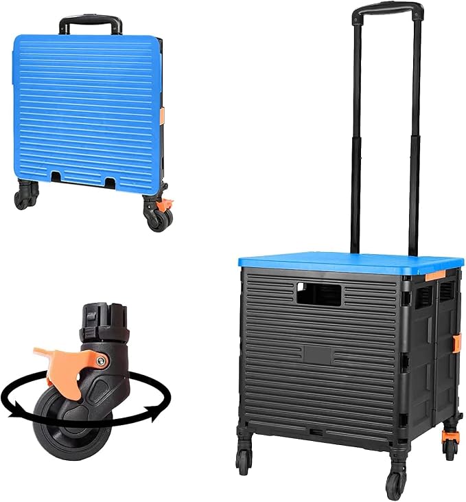 FELICON SELORSS Foldable Utility Cart Folding Portable Rolling Crate-Blue | by FELICON