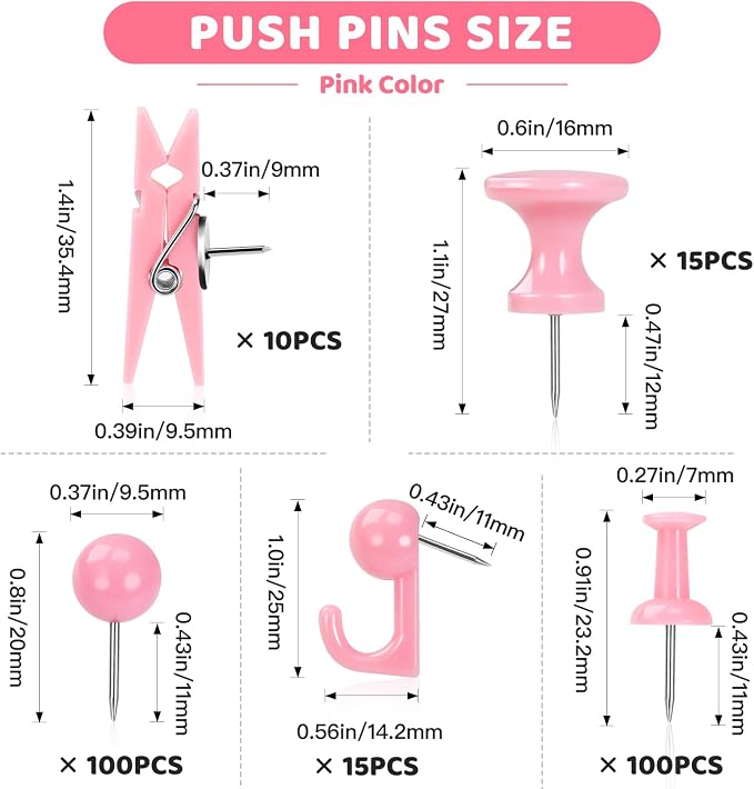240Pcs Pink Thumb Tacks, 5 Style Cute Push Pins, Decorative Push Pins - Image 2