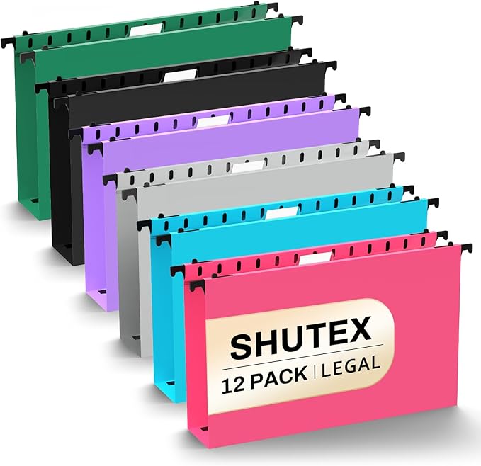 SHUTEX Extra Capacity Legal Size Plastic Hanging File Folders, 12 Pack by Shutex