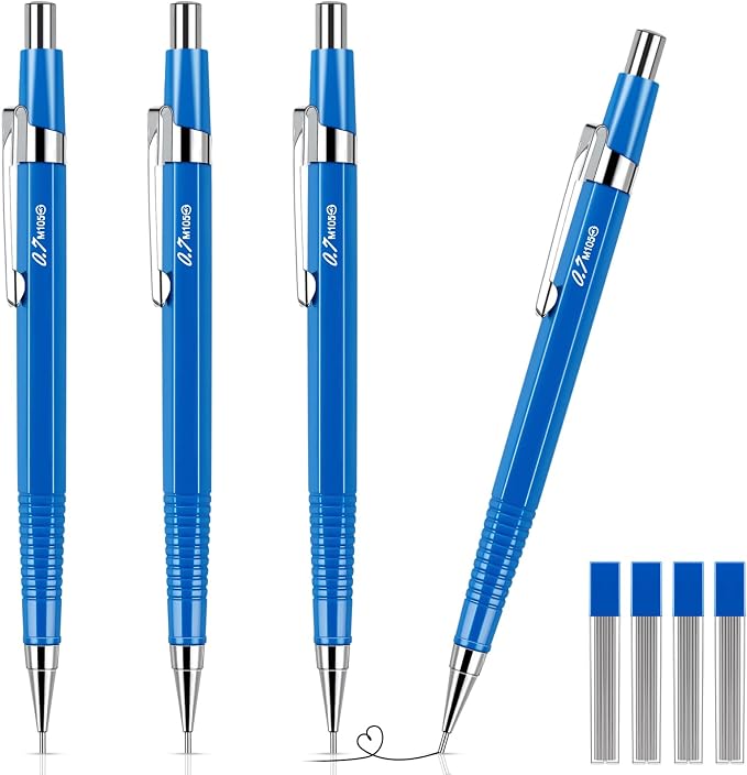 Outus 4 Pack Blue Metal Mechanical Pencils, 0.7 mm Leads by Outus