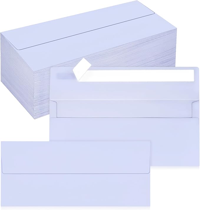 200 Pack #10 Business Envelopes, Self Seal Standard Lavender Envelopes by QIKSION