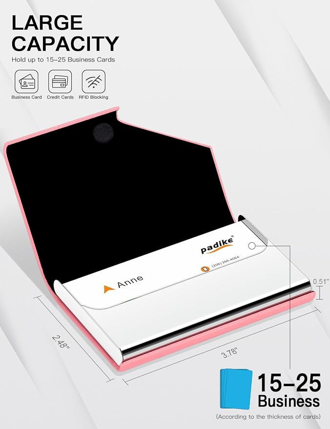 Padike Business Card Holder, PU Leather & Stainless Steel Multi Card Case - Image 4