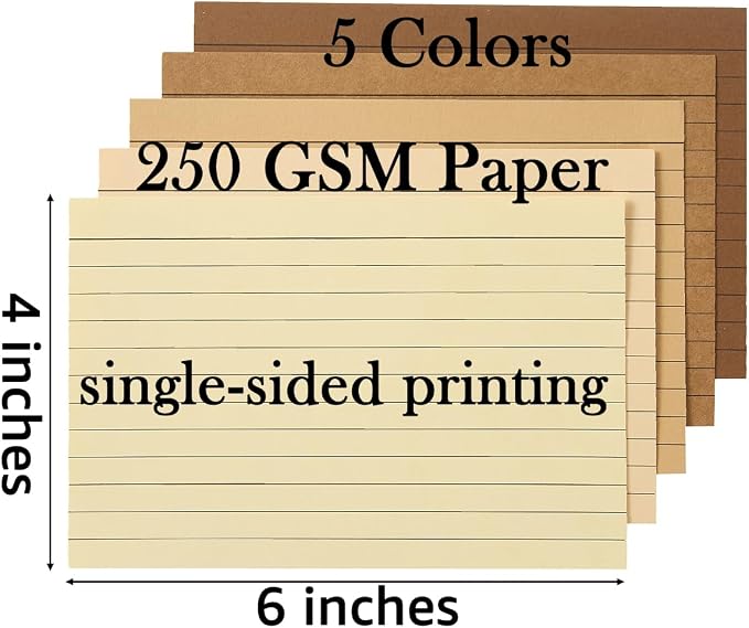 100 Sheets 4x6 Colored Ruled Note Cards Index Cards, 5 Brown | 250 GSM Heavy - Image 2