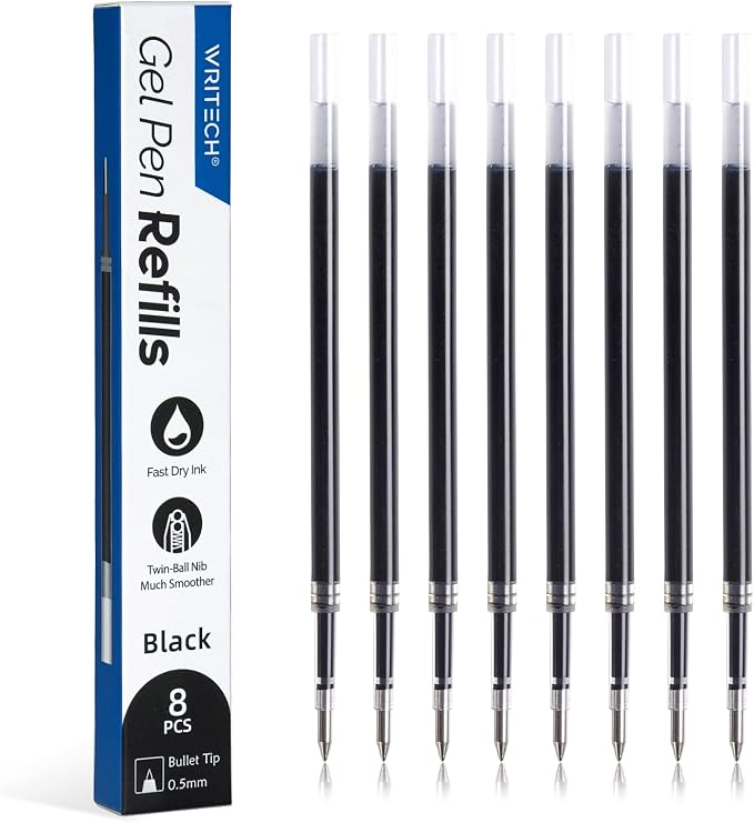 Writech Liquid Gel Pen Refills: Fine Point 0.5mm Black Ink Twin-Ball Nib Refill by WRITECH