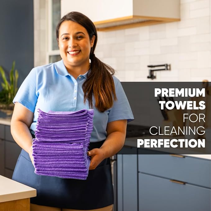 12" x 12" Pro Multi-Surface Microfiber Cleaning Cloths | Purple - 12 Pack | Premium Microfiber Towels for Cleaning Glass, Kitchens, Bathrooms, Automotive, Supplies & Products-DeskLoop Office