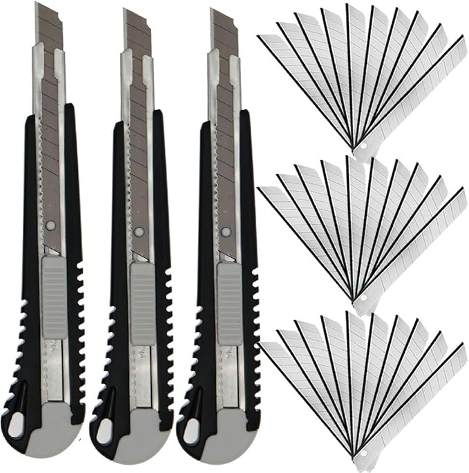 WEKOIL 9mm Snap Off Utility Knife 3 Pack High Hardness Retractable Box Cutters by WEKOIL