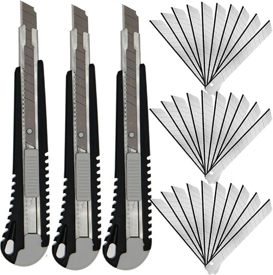 WEKOIL 9mm Snap Off Utility Knife 3 Pack High Hardness Retractable Box Cutters by WEKOIL
