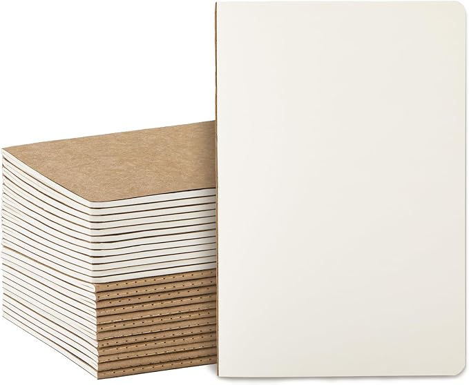 24 Pack Blank Kraft Notebooks A5, Bulk Unlined Composition Journals, 80gsm by Foliom