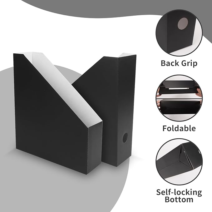 Rempry 12 Pack Magazine File Holders Black, Foldable Cardboard Document - Image 3