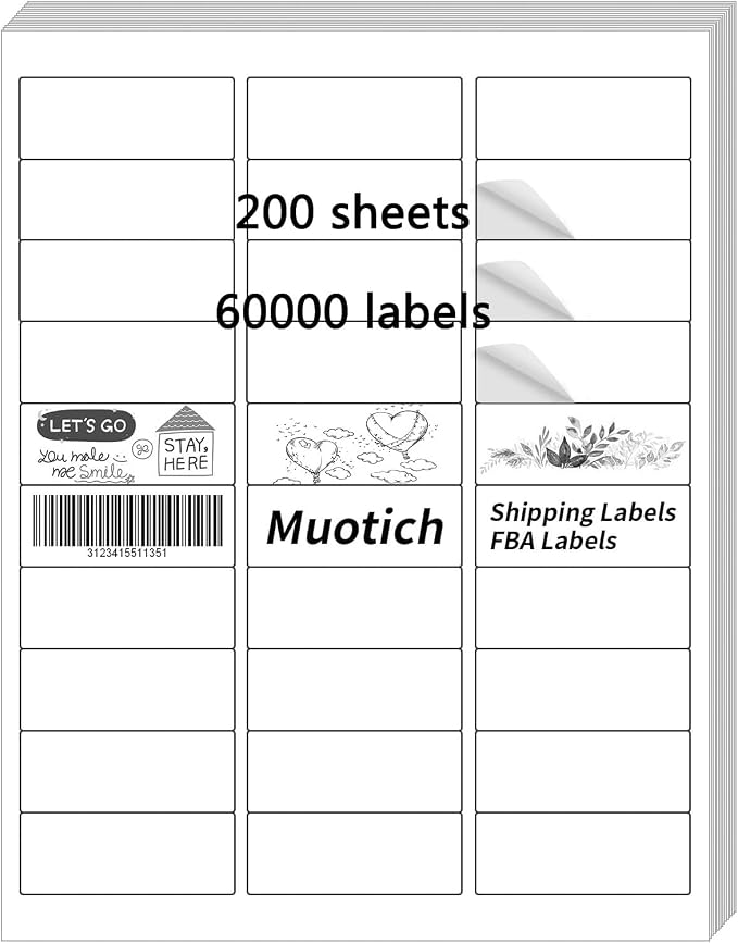1" X 2-5/8" Address Labels, 30 UP Shipping Label by Muotich