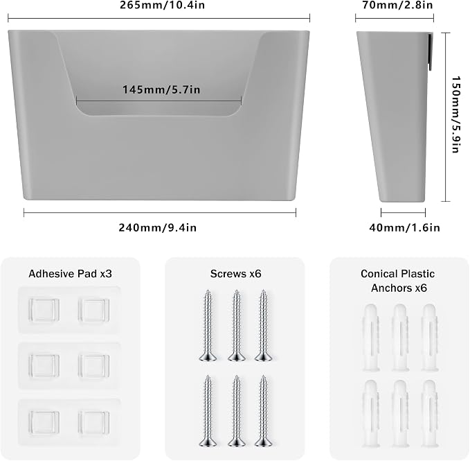 JOMOLA No Drilling File Holder 3 Pack Mail Organizer Wall Mount File Organizer - Image 2
