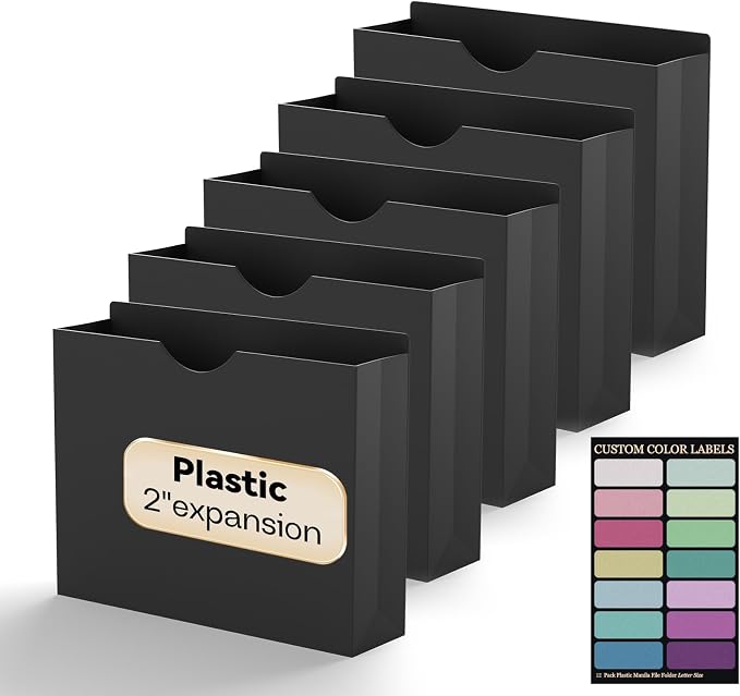 Plastic 2 Inch File Jackets Letter Size, 12 Pack Reinforced Manilla Pocket by NORDUN