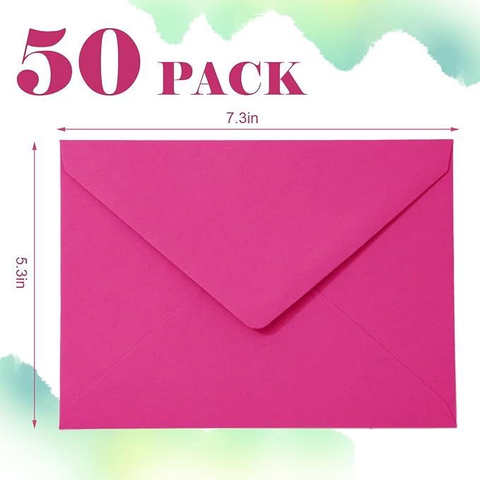 Whaline 50Pcs A7 Invitation Envelopes Set Hot Pink Greeting Card Envelopes - Image 2