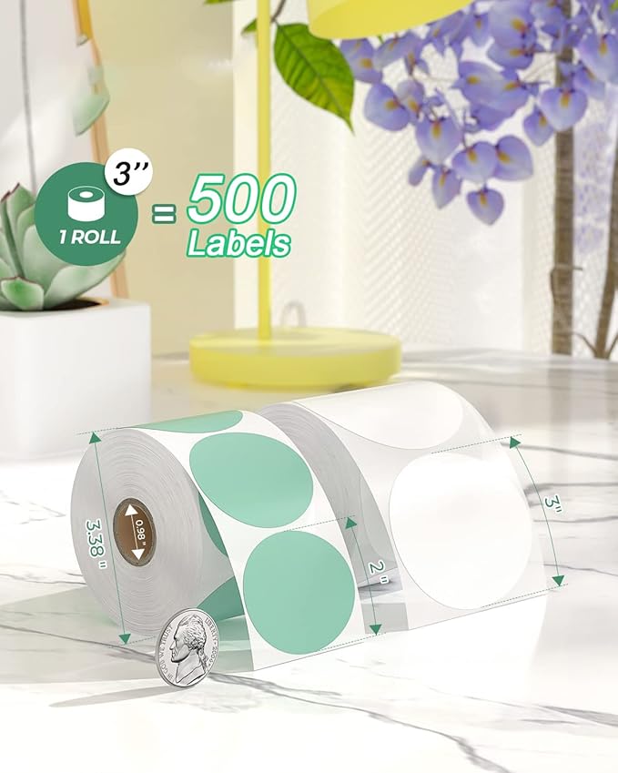 3 Inch White Round Thermal Sticker Labels, Self-Adhesive Circle Direct Thermal Printer Labels, DIY Design, QR Code, Name Tag, Brand Label,Gift Label (White 500 PCS/1 Roll)-DeskLoop Office