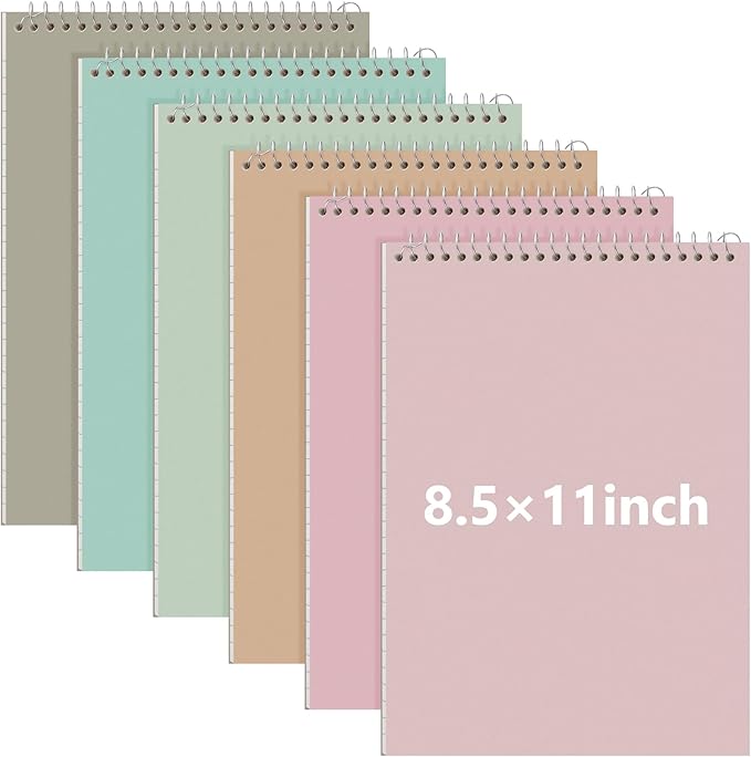6 Pack 8.5 x 11'' Top Bound Office Steno Book Wide Ruled Double Sided Spiral Notebooks Reliable White Paper 70 Sheets/Pad Pastel Colors Covers for Writing School Notes(Bohemian Color)-DeskLoop Office