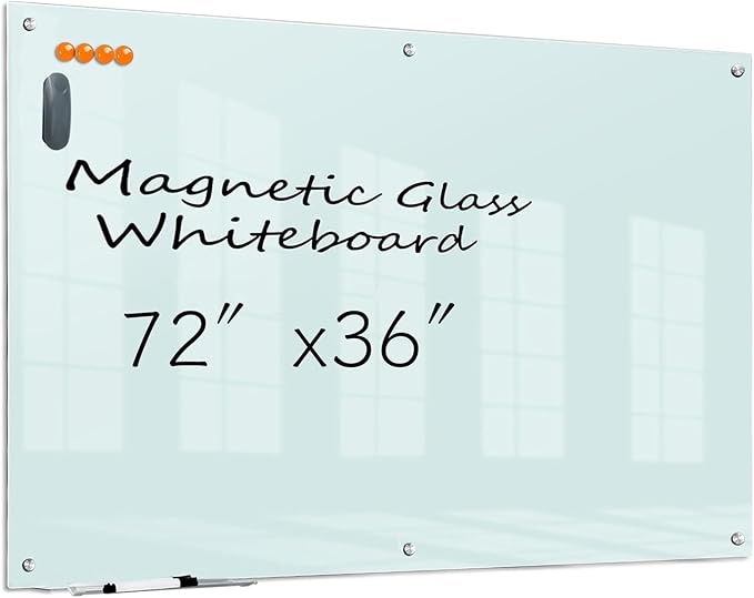 KIZZBY Glass Dry Erase Board - Magnetic Whiteboard, 72"X36" Frameless White Board Clear Glass Boards with Super Strong Magnets, Wall Mounted for Office, Classroom and Home-DeskLoop Office