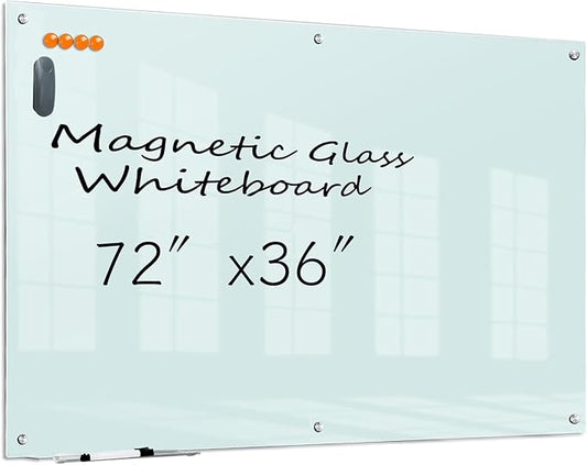 KIZZBY Glass Dry Erase Board - Magnetic Whiteboard, 72"X36" Frameless White Board Clear Glass Boards with Super Strong Magnets, Wall Mounted for Office, Classroom and Home-DeskLoop Office