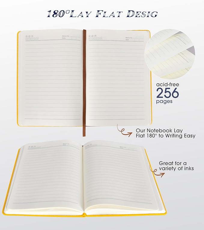 Lined Journal Notebook for Women Men,256 Pages A5 Hardcover Leather Journals for Writing,Travel,Business,Work & School,College Ruled Notebooks for Note Taking,Diary Notepad 5.7"×8.3" yellow-DeskLoop Office