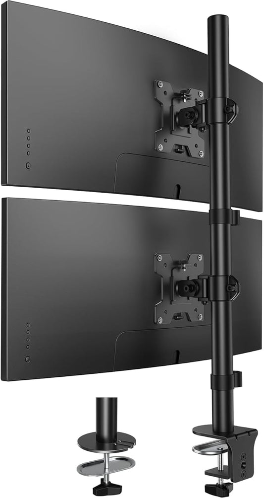 HUANUO Vertical Dual Monitor Mount, Stacked Monitor Stand for 2 Monitors with Height Adjustment Computer Monitor Arm Supports Two 17 to 32 Inch with C Clamp Each Desk Mount Hold up to 17.6lbs-DeskLoop Office