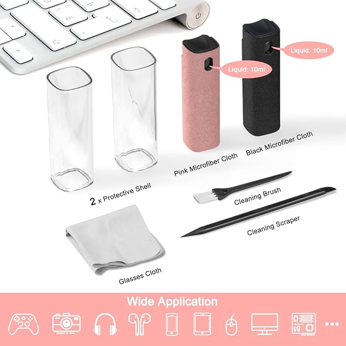 2Pcs Screen Cleaner Spray and Wipe for Laptop Monitor and Car Screens, Phone Touchscreen Mist Cleaning Kit for Cellphone, Tablet, PC, Computer, LCD, Eyeglass, iPhone, iPad, Mac Pro - Black and Pink-DeskLoop Office