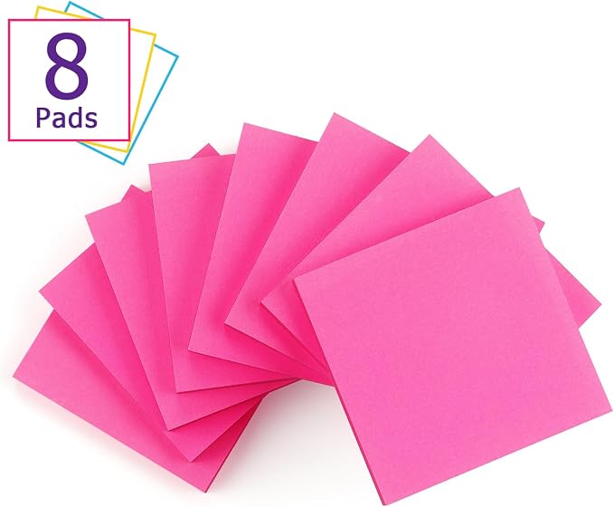 Sticky Notes 3x3 Self-Stick Notes Bright Colors Sticky Notes 8 Pads 80 Sheet/Pad - Image 2