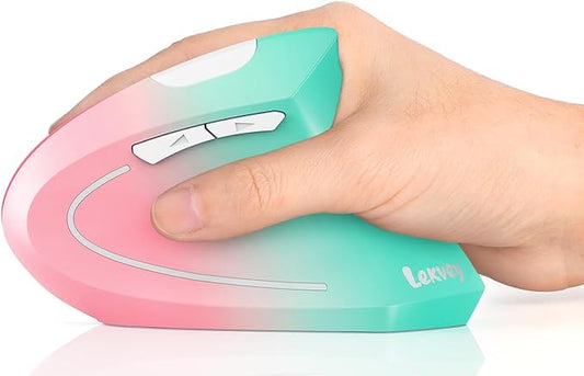 Lekvey Ergonomic Mouse, Vertical Wireless Mouse, Rechargeable 2.4G Optical Carpal Tunnel Mice with USB Receiver: 1000/1200 / 1600 DPI, 6 Buttons, for Laptop, Computer, PC, Desktop, Pink Green-DeskLoop Office