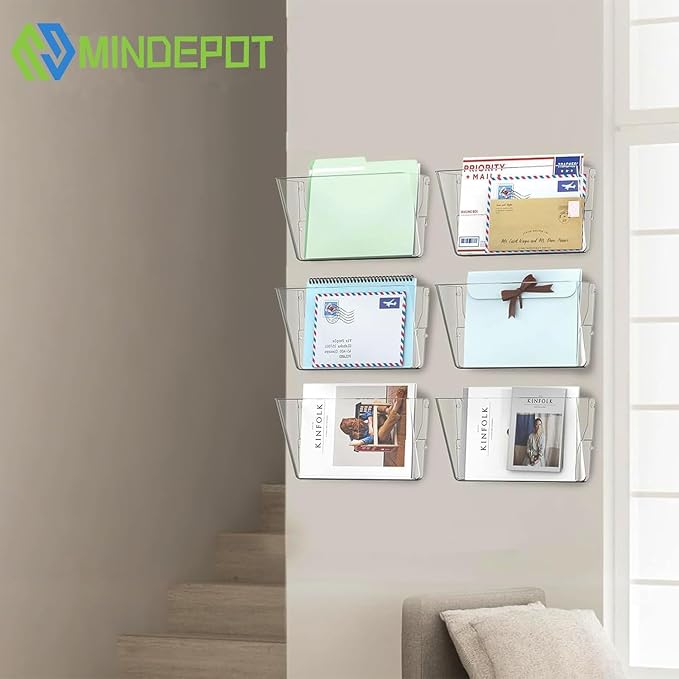 MINDEPOT 3 Pockets Acrylic Wall File Organizer, Plastic Hanging Wall File Holder - Image 6