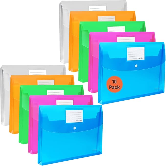10 Pack Plastic Envelopes with Snap Closure, TFDLCG zm Poly File Envelopes with by TFDLCGzm
