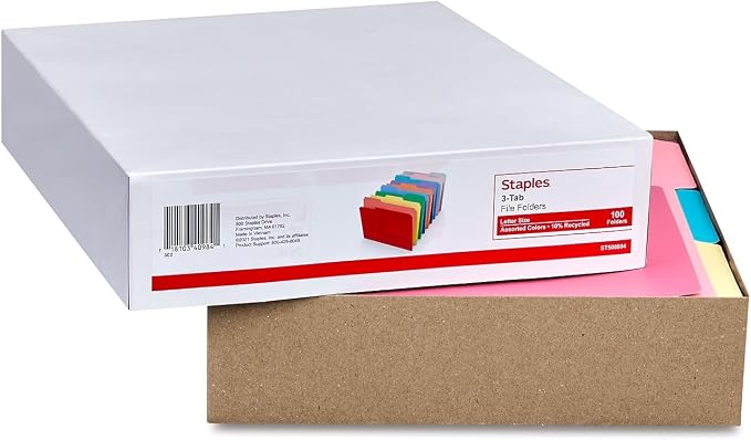 Staples File Folders, Letter Size, 1/3‑Cut Tabs, Durable Paper Stock, 200/Carton - Image 6