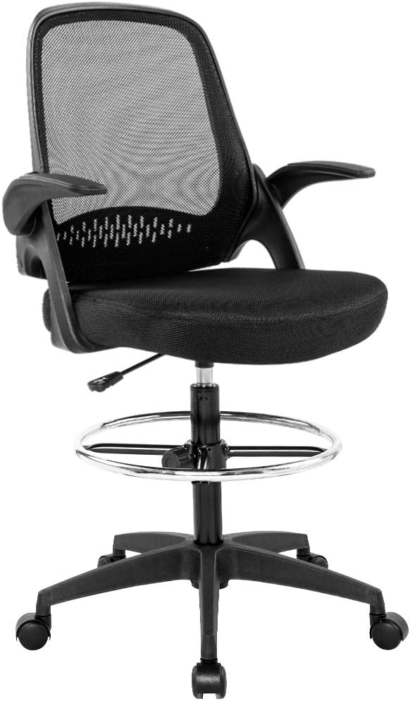 Drafting Chair Tall Office Chair Standing Desk Chair Mesh Computer Chair Adjustable Height with Lumbar Support Flip Up Arms Swivel Rolling Executive Chair,Black …-DeskLoop Office