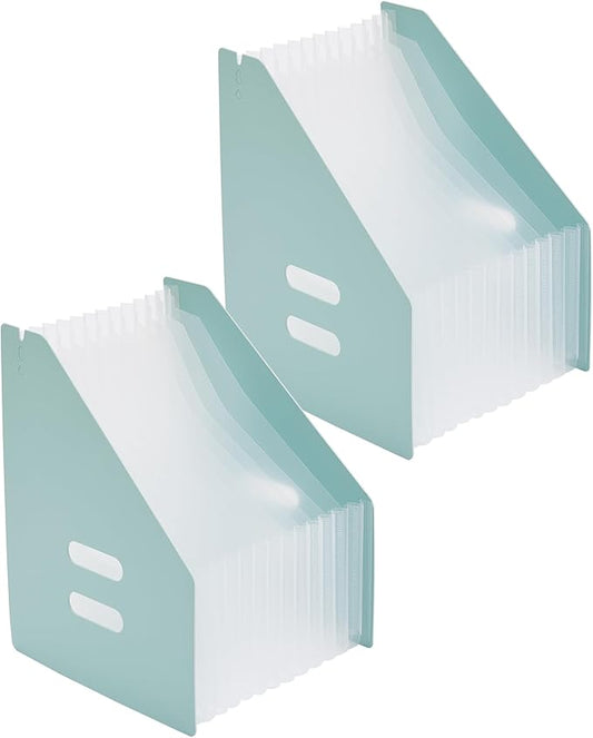 2-Piece Vertical Accordion Folder Manager, 13 Grid Expansion Pages, Vertically Opened Storage Bag for organizing Materials, School, Home, and Office letterhead, Green-DeskLoop Office