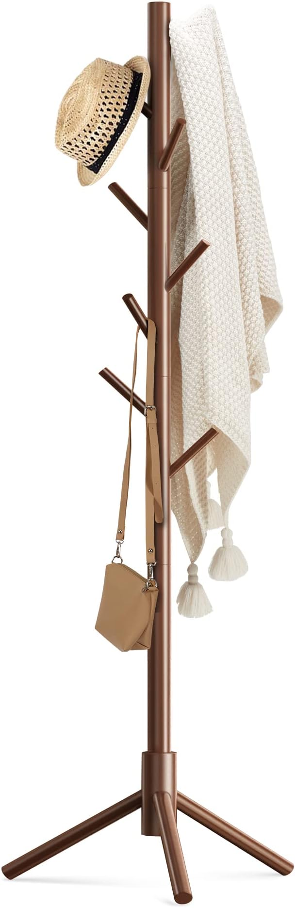 Haddockway Wooden Coat Rack Stand with 8 Hooks New Zealand Pine 3 Adjustable Coat Standing Tree Easy Assembly for Coats, Hats, Scarves and Handbags for Entryway, Hallway, Bedroom, Office-DeskLoop Office