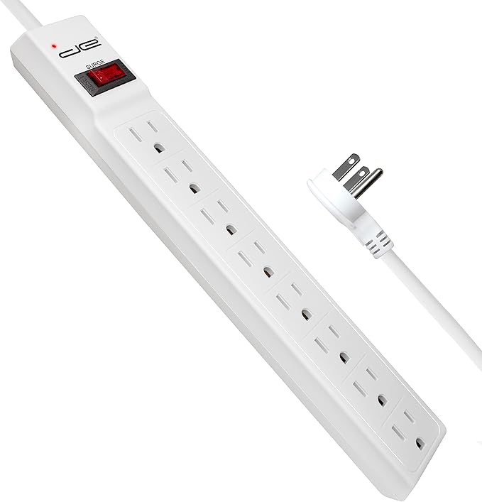 Digital Energy 8 Outlet Surge Protector Power Strip - 15 AMP, 1875 W, 125 V, 350 J Surge Protection, ETL Listed - Flat Plug, White, 8 FT-DeskLoop Office