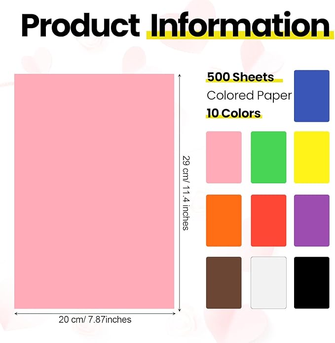 Harloon 500 Sheets Construction Paper Bulk Heavyweight A4 Size Thick Construction Paper Cardstock for DIY Craft Supplies(120 GSM,Multi Colors)-DeskLoop Office