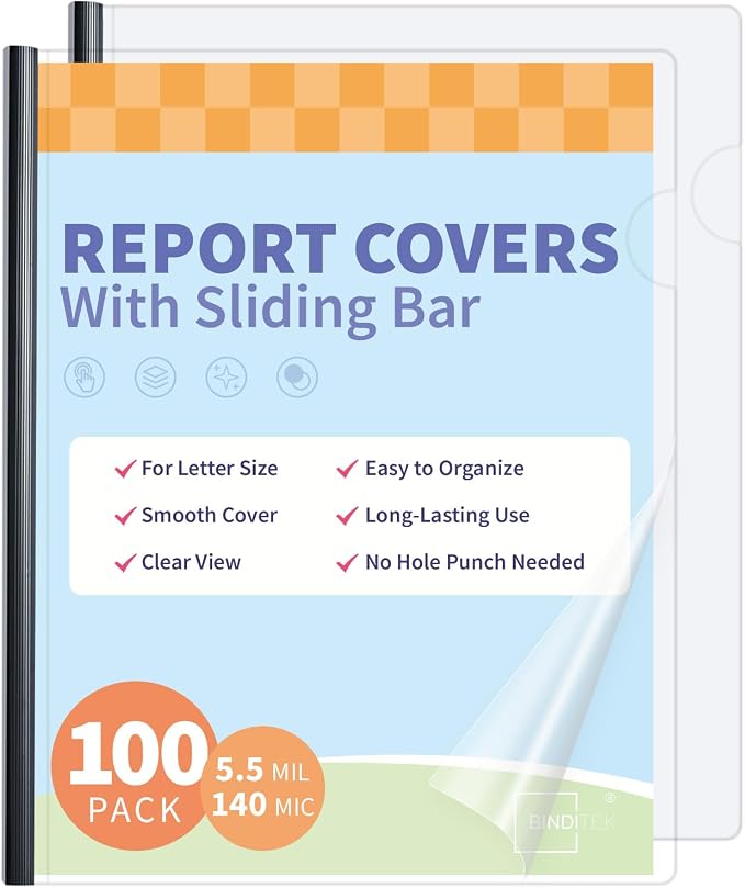 Binditek 100 Pack Clear Report Covers by Binditek