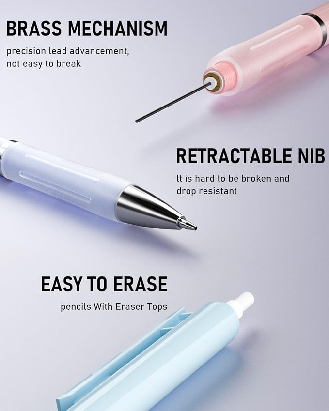 Nicpro 3PCS Pastel Mechanical Pencil Set, 0.9 Mechanical Pencil - Image 5