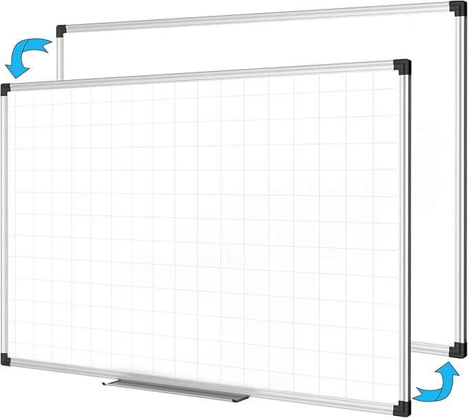 XBoard Magnetic Dry Erase Board with Lines 48 x 36 Inch, 4' x 3' Double Sided Hanging White Board Planner for Wall | Grid Lined White Board + Message Presentation Board-DeskLoop Office