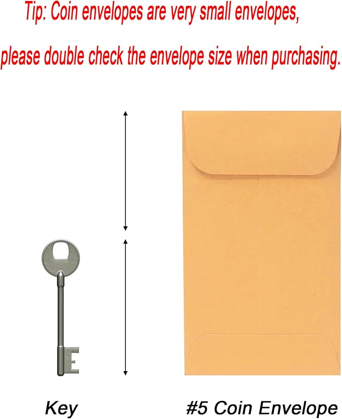 Xxcxpark 500 PCS #5 Coin Envelopes, 3.125 x 5.5 inches Brown Kraft Envelopes - Image 2
