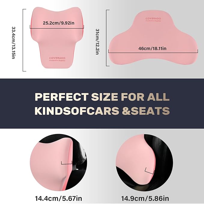 Coverado Lumbar Support and Car Neck Pillow, Ergonomic Memory Foam Desk Chair Cushion and Headrest Pillow for Car Office Chair, Sciatica & Neck & Tailbone Cushion-Pink-DeskLoop Office