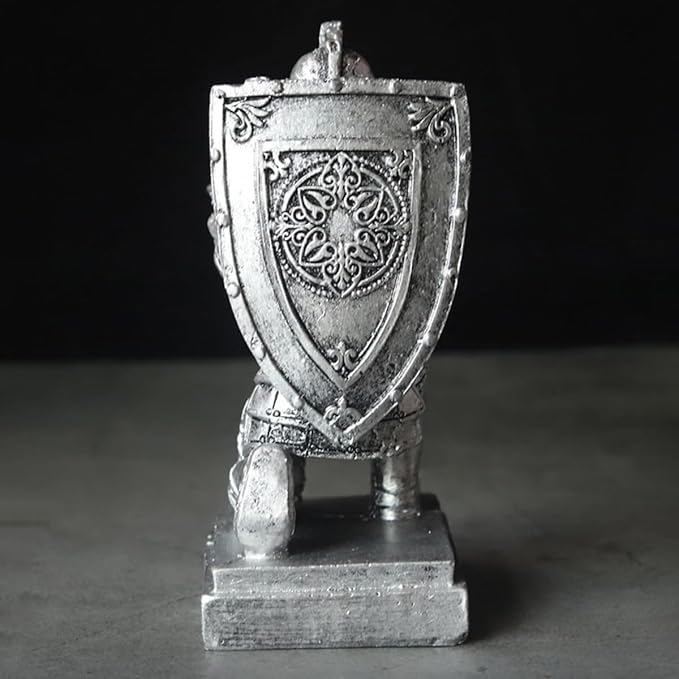 Resin Soldier Shield Knight Decor Statue Pen Holder Base for Desk, Desktop Organizer Pencil Stand Display for Office, School, Home, as Gift for Men Father-DeskLoop Office
