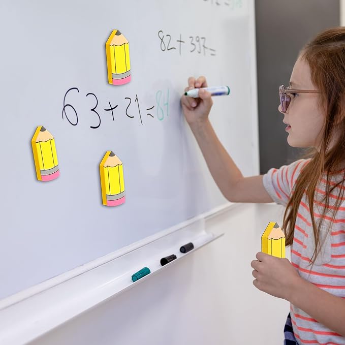 Kolldenn 8 Pcs Back to School Pencil Shaped Magnetic Dry Erase Erasers - Image 3
