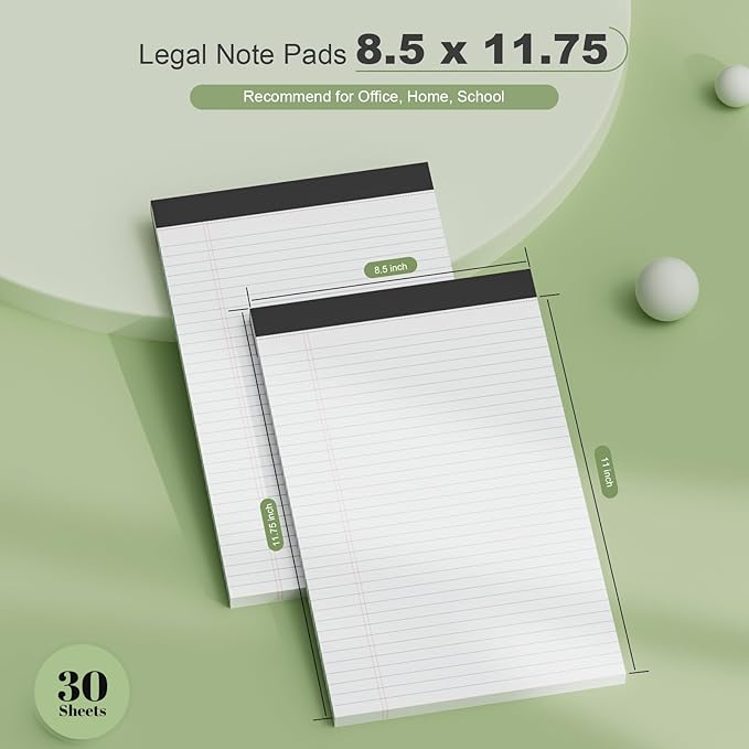 Legal Pads 8.5 x 11 inch Notepad, 2 Pack White Note Pads 8.5'' x 11'' for Work, Double-Side Printed Lined Paper Pads College Ruled White Notepads 30 Sheets Per Writing Pad for School, Home, Office-DeskLoop Office