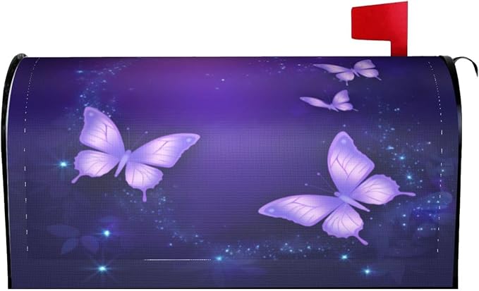 Purple Butterfly Welcome Magnetic Mailbox Cover, Sparkle Star Mailbox Wrap - Image 2