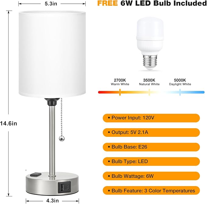 White Bedside Lamp for Bedroom - Image 4